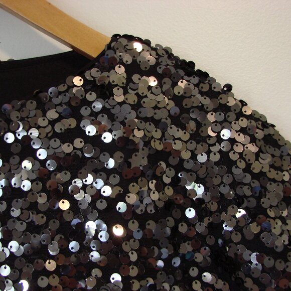 H&M Black Silver Sequin Top Sparkle Loose Fit Holiday Party Size Small - Picture 5 of 13